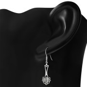 Labradorite Celtic Knot Silver Long Drop Dangle Hook Earrings - e184